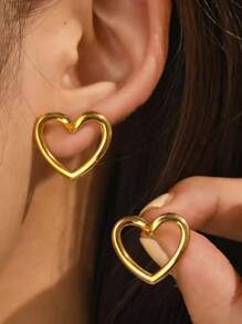 2pcs New Arrival Cute Curved Line Heart Stud Earrings For Women, Stainless Steel Earrings For Daily Wear & Commute