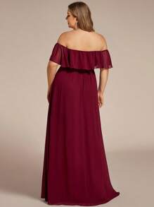 EVERPRETTY Plus Size Elegant Solid Color Off Shoulder Split Bridesmaid Dress - Burgundy - View 2