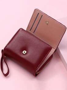 Furlong Lach 1 pieza Cartera corta de mujer con bordado en forma de corazón, cierre de cremallera versátil y sencillo, monedero con gran capacidad, cartera de mujer de tres pliegues con portador de tarjetas, mini cartera, cartera pequeña para mujer