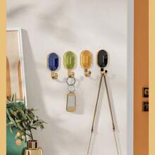 2pcs Random Color Luxury Semi-Precious Stone Adhesive Hooks, Strong Load Bearing, No Drill, Suitable For Door, Kitchen, Bathroom, Wall