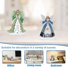 2 piezas Kit de ornamento de mesa con figuritas de pintura de diamantes - Exquisito ángel 5D DIY arte de diamantes acrílicos ornamento para decoración de hogar u oficina, ideal para relajación y expresión creativa con temas de genio azul y verde claro, fácil para principiantes