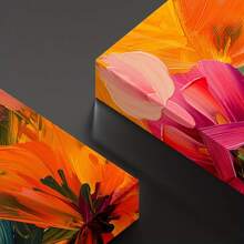 Tulipes colorées abstraites avec des stylos audacieux. Grande peinture murale encadrée en bois, décoration d'intérieur, peinture à l'huile - Chambre, salle de bain, salon, bureau, cuisine, cadeaux de Noël - 1 pièce