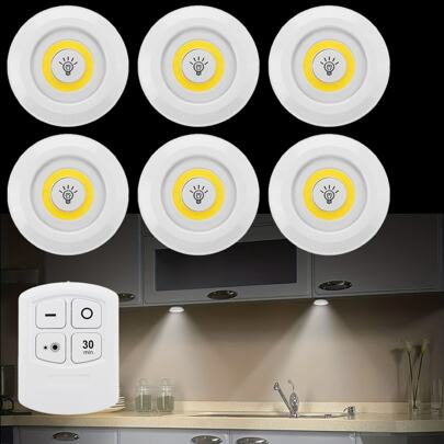 1pc/3pcs/6pcs Remote Control COB Lighting Night Light, Tap Light For Cabinet, Closet, Kitchen, Bathroom, Attic, Stairs, Hallway, Bedroom, Dorm, Dimmable, Timer