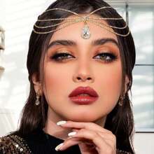 1 pieza Banda de cabello con cristales estilo europeo y americano, accesorio de cabeza nupcial, diadema con cadena de frente, joyería para el cabello estilo bohemio