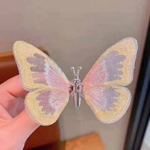 1pc Motion Sensor Metal Butterfly Hair Clip For Girls, 3D Embroidery Princess Style Hair Accessory