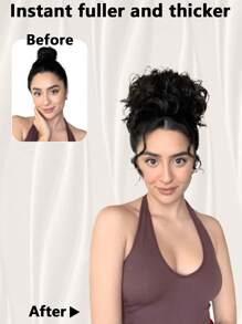 Peluca con moño desordenado y elástico para mujer, extensiones de cabello rizado y ondulado con coletero, fibra sintética para moño, para uso diario - Multicolor - Ver 5