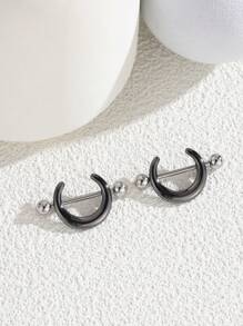2 piezas Anillos de joyería para perforación de pezón de mujer con diseño de luna oscura punk para Halloween