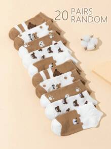 Conjunto De 10 Pares De Calcetines Cortos Para Mujeres Con Estampado De Oso, Antiolor, Absorción De Humedad, Cómodos Y Con Estilo De Longitud Hasta Los Tobillos, Adecuados Para El Uso Diario