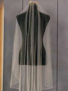 1pc Bridal Veil With Lace Edge & Shiny Glitter, Suitable For Wedding Ceremony, Photography, And Registry Office, Includes Hair Comb