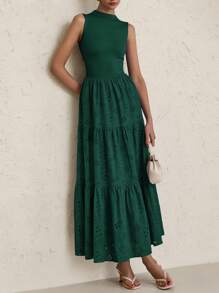 Women's Summer Dress Casual Perforated Sundress Sleeveless Elegant Wedding Guest Dress With Pockets - 深綠色 - 查看 5