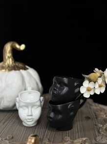 1 Pieza Taza de cerámica con forma de cara, taza de café de cerámica exquisita con asa mate, también se puede usar para plantar macetas, decoración, perfecta para el hogar, la oficina, regalos de cumpleaños/conmemoración