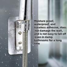 重型可调节淋浴喷头支架，防水，无需钻孔粘合支架，加固淋浴支架，安装方便，适用于浴室配件 - 銀色 - 查看 5