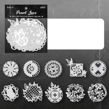 10pcs Vintage Embossed Perforated Hard Card Stickers, "Silver Dreamland" Series, For Scrapbooking, Diary DIY Decor