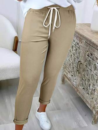 Women's Casual Solid Color Drawstring Waist Pants, Versatile