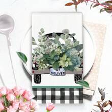 2/4 件装水牛格子和桉树叶印花厨房洗碗巾，现代风格春夏洗碗布、手巾，适用于擦干碗碟、厨房抹布、耐热桌垫、家居必需品和节日礼物 - 彩色 - 查看 9