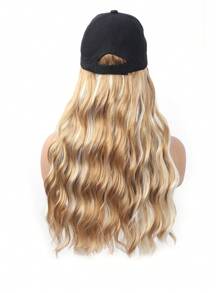 棒球帽带波浪长发接发帽假发可调节帽子合成假发女士混合漂白金发时尚透气假发帽适合日常运动 - 彩色 - 查看 7