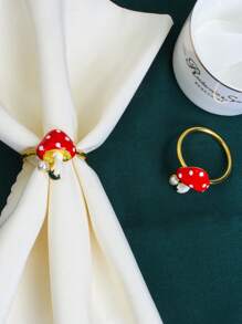 2-6 Pcs/Set Red Mushroom Pearl Napkin Rings, Elegant Metal Napkin Rings For Dining Table Decoration, Suitable For Valentine's Day, Thanksgiving, Christmas, Anniversary Dinner