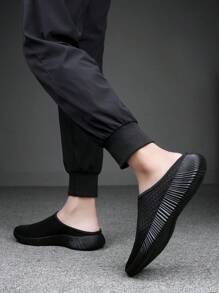 男士休闲透气蜂窝拖鞋，防滑室内/室外一脚蹬拖鞋，适合春夏秋季，运动鞋，休闲鞋，建议订购大一码 - 黑色 - 查看 6