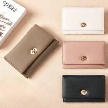 New Women's Medium-Long Wallet, Luxury Leather Wallet Card Holder With Metal Buckle Flip Cover Coin Purse Handbag