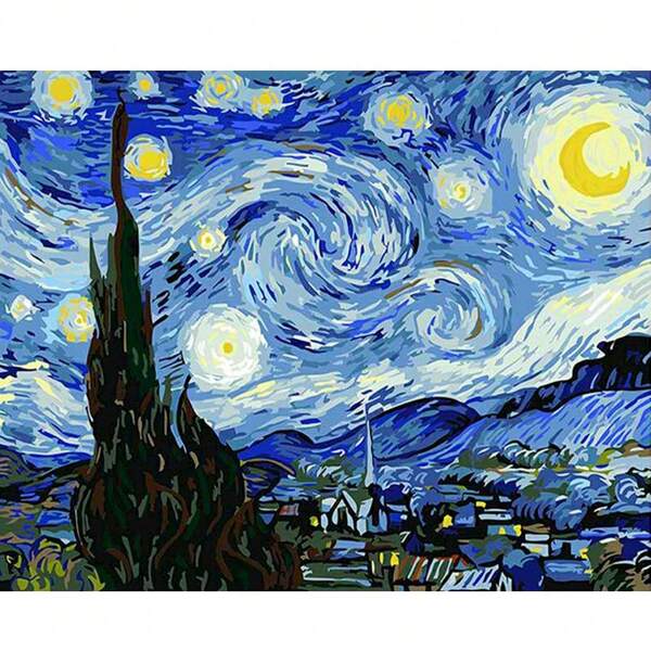 1pc/2pcs Starry Moon Night Art Personalized DIY Digital Oil Painting Set, Art Oil Painting Set, Used For Bedroom Decoration And Art Wall Decoration, The Best Gift For Friends 40x50cm/16x20in Without Frame