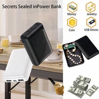 1 Counterfeit Power Bank Hidden Cash Box, Jewelry Key, Secret Safe Box, Cash Hidden Creative Container, Female Family Travel Privacy Prevention, Robbery/Thief Hidden Cash Box, Storage Of Cash, Cards, Keys, Etc USB, Rings, Coins, Pills