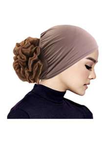 1PC Ladies New Big Flower Hijab Cap Stretch Cloth Pullover Cap Classic Flower Decoration Fashion Party Hair Sleep Cap - A - View 11