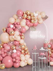 107pcs Vintage Pink Golden Orange Confetti Latex Balloons, Perfect For Birthday Decor Party Decorations, Birthday Gifts Party Favor, Gender Reveal Decoration Wedding Decor Babe Shower Decor, Home Decor, Room Decor, Wall Background Photography Background Party Decoration, Decorative Balloon Arch Kit