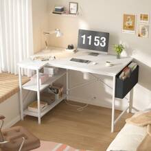 EnHomee 40 Inch Small L Shaped Desk With Storage Shelves & Side Bag, Computer Desk With Power Outlets, Reversible Desks With X-Shaped Support For Bedroom, Home Office, Mother's Day Decor, Room Decor, Home Decor - Xem 7
