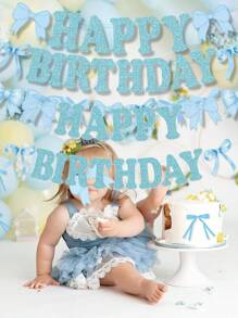 Décorations de fête d'anniversaire avec nœud bleu, bannière d'anniversaire avec nœud, ensemble de décorations suspendues pour fête avec nœud, décorations d'anniversaire avec nœud pour femmes, décorations de fête avec nœud, fournitures de fête pour enterrement de vie de jeune fille - Bleu azur - Voir 3