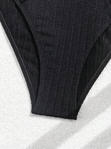 Sexy High-End Special Fabric Hoop Decor Bikini Set - Black - View 4