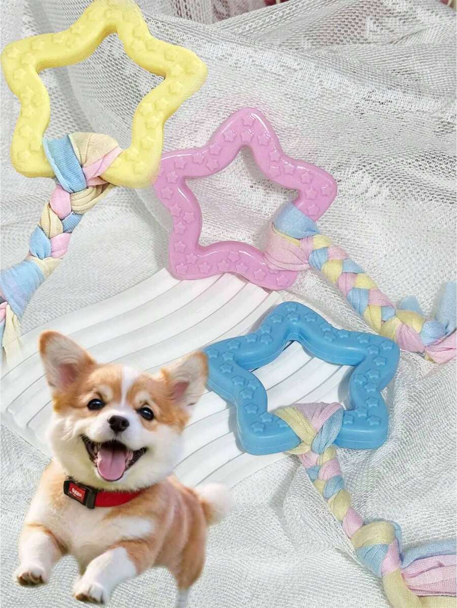 Pet Dog Rubber Small Star Triangle Round Pentagram Chew Toys, Dog Teething Training Boredom Relief Toys, For Pet Use Only - Multicolor - View 1