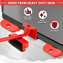 5Pcs Heavy-Duty Plastic Furniture Moving Tool Set With Red Lever & Rollers - Ideal For Lifting & Moving Large Appliances And Heavy Furniture