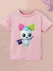 3 PIECES Of Girls Cartoon Character Print Casual Round Neck Short-Sleeved T-Shirt, Suitable For Spring, Summer And Autumn Fashion Clothing