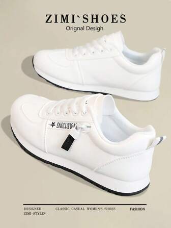 1 双女式拼色休闲户外系带圆头防水皮革运动鞋，春/秋