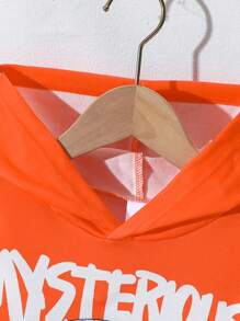 2 pièces/Set Jeune garçon sweat-shirt à capuche décontracté et léger avec imprimé lettre et crâne orange, Top à manches longues et pantalon long avec imprimé crâne noir, ensemble printemps/automne