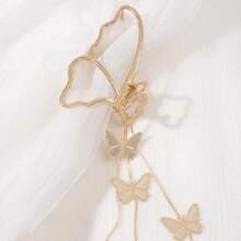 1pc Metal Butterfly Hollow Pendant Chain Tassel Claw Clip, Elegant Metal Butterfly Large Hair Claw Clip