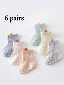 6 Pairs Of Spring And Summer Anti Slip Socks For Infants Aged 0-3, Mesh Socks