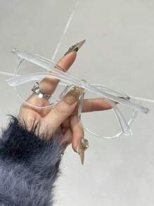 1 件几何镶嵌指甲现代简约风格精致流行设计经典优雅基本休闲女士透明眼镜适合户外旅行回到学校办公室阅读时尚配饰