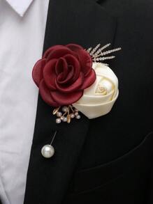 1 pieza Broche unisex de Camelia burdeos y Rosa beige, Elegante broche de solapa inspirado en la naturaleza adecuado para novio, novia, padrino, dama de honor, boda, gala, fiesta, decoración de banquete