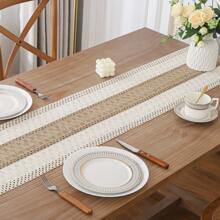 1pc Bohemian Style Table Runner, Elegant Cream And Brown Crochet Tassel Trim Table Runner, Handmade Farmhouse Lace Table Decor, Suitable For Home, Dining Room, Living Room, Bedroom, Party Decoration Birthday Decorations Party Decorations Bachelorette Wedding Summer Gifts Beach Back To School School Supplies Room Decor
