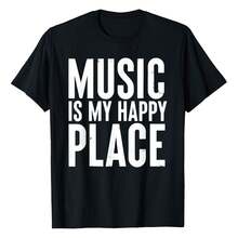 Music Is My Happy Place Inspiring Music Gift T-Shirt Women's Plus Size Graphic Tee.