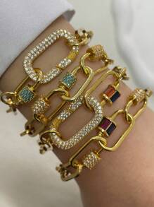 STYLEVER 1pc Gold Round Spring Clasp Bracelet Chain Bracelet,Gold Chain Bracelet,Screw Clasp Bracelet,Colorful Bracelet,Carabiner Chain