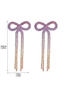 迷人薰衣草蝴蝶结 CZ 水晶流苏耳环耳钉婚礼派对毕业珠宝 1 对 - 彩色 - 查看 4