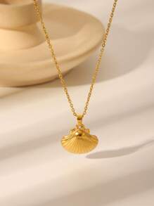 1 件时尚不锈钢 18K 镀金海洋生物系列项链，金色海星、贝壳、翅膀吊坠项链，适合女士日常佩戴、约会、节日和生日礼物 - 金色 - 查看 9