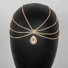 1 pieza Banda de cabello con cristales estilo europeo y americano, accesorio de cabeza nupcial, diadema con cadena de frente, joyería para el cabello estilo bohemio