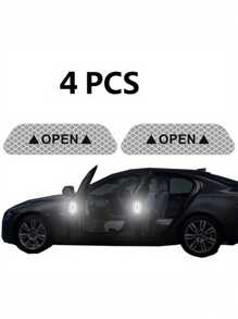 4pcs Reflective Car Door Warning Stickers, Anti-Collision Decals With Open Sign, Night Reflective High Temperature Decorative Stickers
