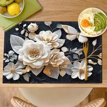 4 pièces Sets de table rectangulaires en lin tissé vintage européen imprimé floral - Sets de table résistants à la chaleur et antidérapants pour la table à manger, la cuisine - Décoration de table à manger, de café