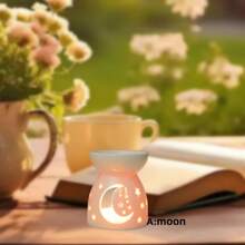 1/2PCS，精致迷你香薰炉，白色镂空陶瓷炉，《2.7inchX3.4inch》，花爱月亮星星香炉烛台，加热烛台，精油炉香薰，芳香疗法，适合家庭，情人节，派对，万圣节派对，怪异，秋季，节日，假期，冬季，度假，节日，假期，房间装饰，礼物 - 彩色 - 查看 6