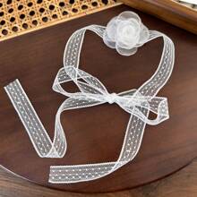 1 pieza Collar de cadena de estilo coreano con colgante de flor de camelias de malla de encaje blanco minimalista