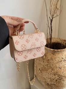 1pc Fashionable And Simple Printed Handbag, Letter Embossed All-Match Mini Handbag Small Square Bag, Change Lipstick Bag, Pu Material With Fashionable Chain Shoulder Strap, Magnetic Buckle Flap Opening And Closing, Suitable For Shopping, Daily Use, Fashionable And All-Match Square Bag Shape Handbag Crossbody Bag - PU Handbag - View 8